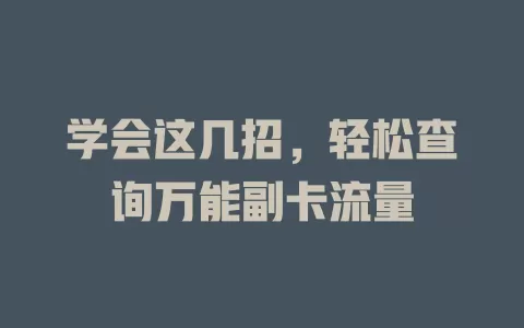 学会这几招，轻松查询万能副卡流量