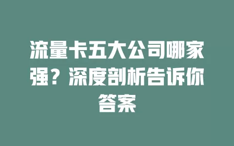 流量卡五大公司哪家强？深度剖析告诉你答案