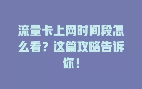 流量卡上网时间段怎么看？这篇攻略告诉你！