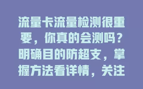 流量卡流量检测很重要，你真的会测吗？明确目的防超支，掌握方法看详情，关注节点巧规划，做好检测畅行网络，告别流量烦恼，你学会了吗？