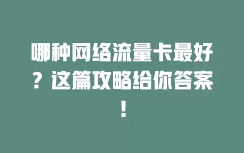 哪种网络流量卡最好？这篇攻略给你答案！