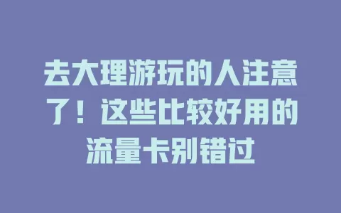 去大理游玩的人注意了！这些比较好用的流量卡别错过