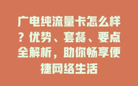 广电纯流量卡怎么样？优势、套餐、要点全解析，助你畅享便捷网络生活