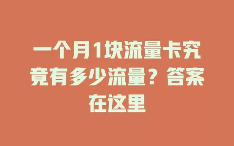 一个月1块流量卡究竟有多少流量？答案在这里
