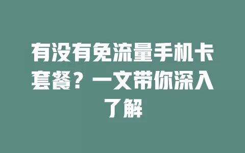 有没有免流量手机卡套餐？一文带你深入了解