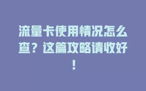 流量卡使用情况怎么查？这篇攻略请收好！