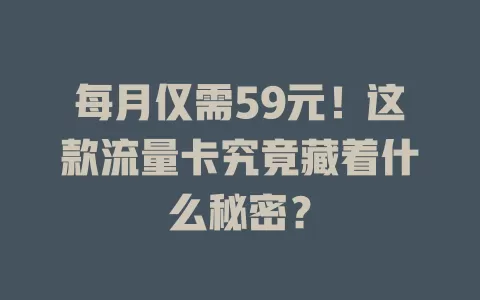 每月仅需59元！这款流量卡究竟藏着什么秘密？