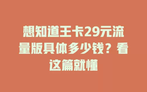 想知道王卡29元流量版具体多少钱？看这篇就懂