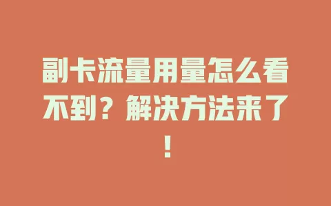 副卡流量用量怎么看不到？解决方法来了！