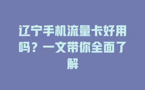辽宁手机流量卡好用吗？一文带你全面了解