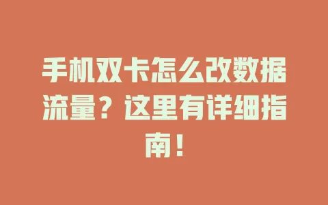 手机双卡怎么改数据流量？这里有详细指南！