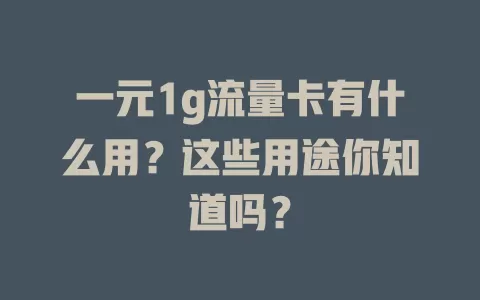 一元1g流量卡有什么用？这些用途你知道吗？