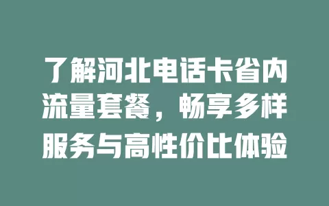 了解河北电话卡省内流量套餐，畅享多样服务与高性价比体验