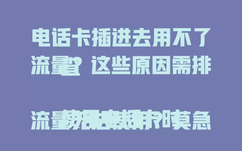 电话卡插进去用不了流量？这些原因需排查

使用电话卡时流量无法使用？莫急。可能是手机设置、卡故障、环境信号或欠费问题。按此排查，找到原因解决，就能畅享网络便利啦 。