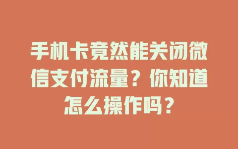 手机卡竟然能关闭微信支付流量？你知道怎么操作吗？
