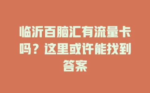 临沂百脑汇有流量卡吗？这里或许能找到答案