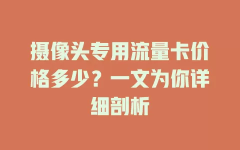 摄像头专用流量卡价格多少？一文为你详细剖析