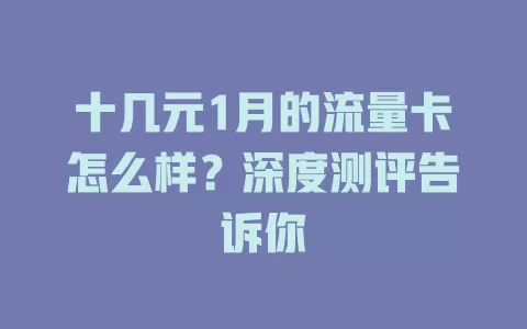 十几元1月的流量卡怎么样？深度测评告诉你