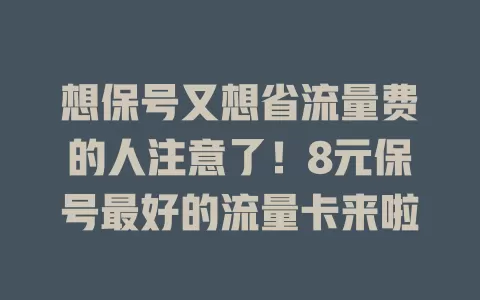 想保号又想省流量费的人注意了！8元保号最好的流量卡来啦