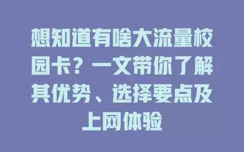 想知道有啥大流量校园卡？一文带你了解其优势、选择要点及上网体验