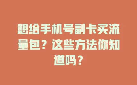 想给手机号副卡买流量包？这些方法你知道吗？