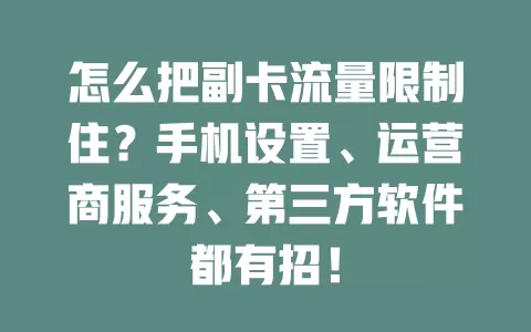 怎么把副卡流量限制住？手机设置、运营商服务、第三方软件都有招！