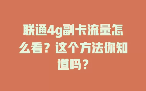 联通4g副卡流量怎么看？这个方法你知道吗？