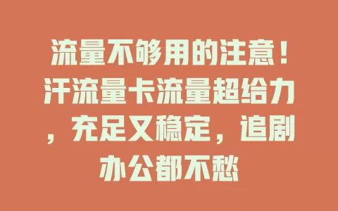 流量不够用的注意！汗流量卡流量超给力，充足又稳定，追剧办公都不愁