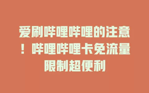 爱刷哔哩哔哩的注意！哔哩哔哩卡免流量限制超便利