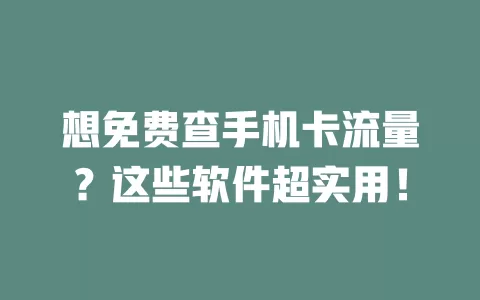 想免费查手机卡流量？这些软件超实用！