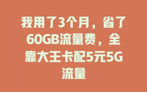 我用了3个月，省了60GB流量费，全靠大王卡配5元5G流量