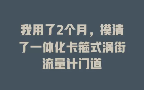 我用了2个月，摸清了一体化卡箍式涡街流量计门道
