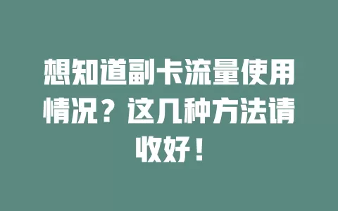 想知道副卡流量使用情况？这几种方法请收好！