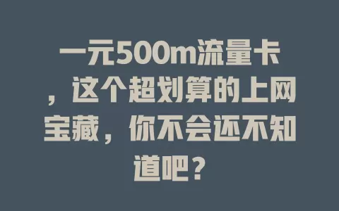 一元500m流量卡，这个超划算的上网宝藏，你不会还不知道吧？