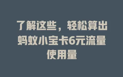 了解这些，轻松算出蚂蚁小宝卡6元流量使用量