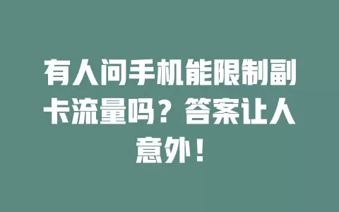 有人问手机能限制副卡流量吗？答案让人意外！