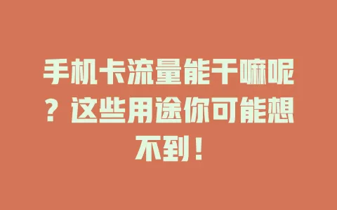 手机卡流量能干嘛呢？这些用途你可能想不到！