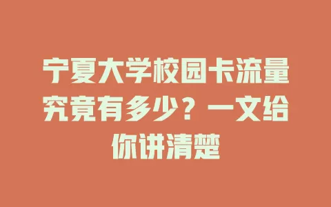 宁夏大学校园卡流量究竟有多少？一文给你讲清楚
