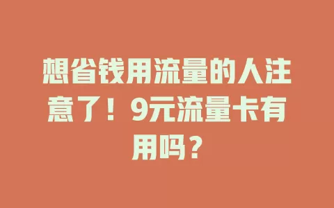 想省钱用流量的人注意了！9元流量卡有用吗？