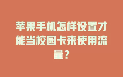 苹果手机怎样设置才能当校园卡来使用流量？