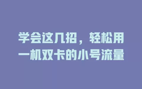 学会这几招，轻松用一机双卡的小号流量