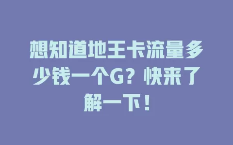 想知道地王卡流量多少钱一个G？快来了解一下！