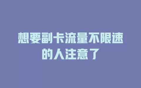 想要副卡流量不限速的人注意了