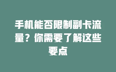 手机能否限制副卡流量？你需要了解这些要点