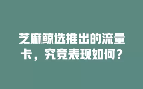 芝麻鲸选推出的流量卡，究竟表现如何？