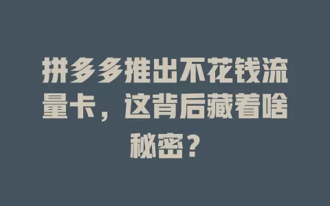 拼多多推出不花钱流量卡，这背后藏着啥秘密？