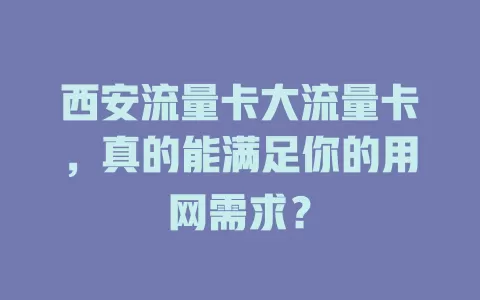 西安流量卡大流量卡，真的能满足你的用网需求？