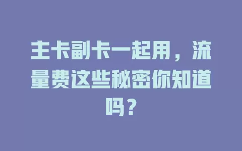 主卡副卡一起用，流量费这些秘密你知道吗？