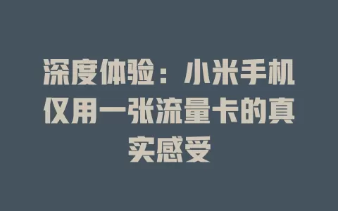 深度体验：小米手机仅用一张流量卡的真实感受