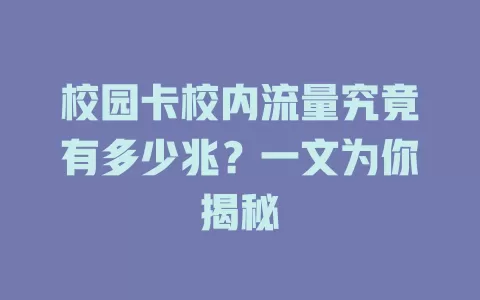 校园卡校内流量究竟有多少兆？一文为你揭秘